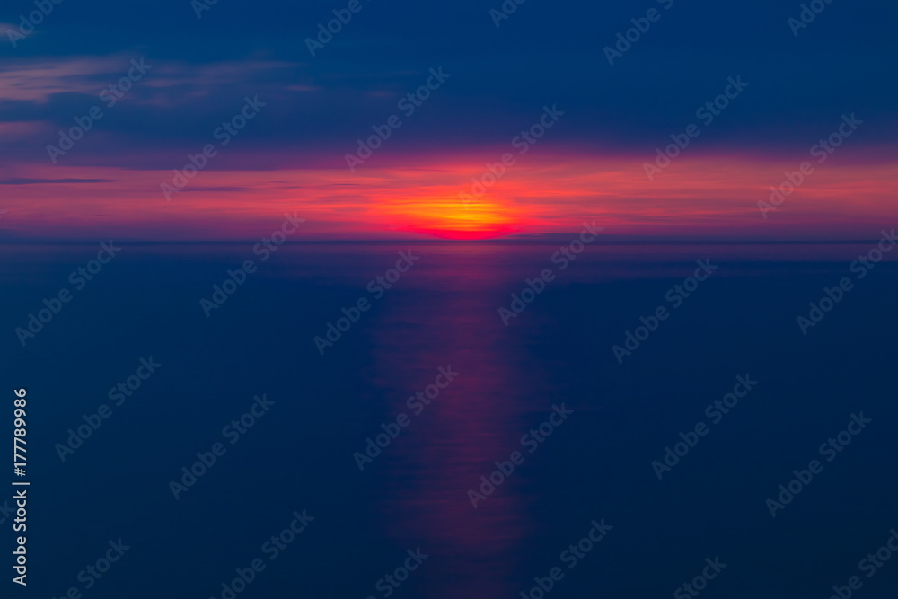 Long exposure view of the sea and the sky after the sunset