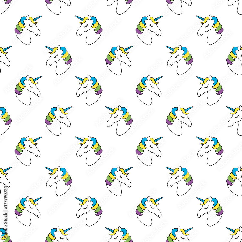 Unicorn seamless pattern. Childish pattern for textile, t-shirt, scrapbook. Cute background with unicorns