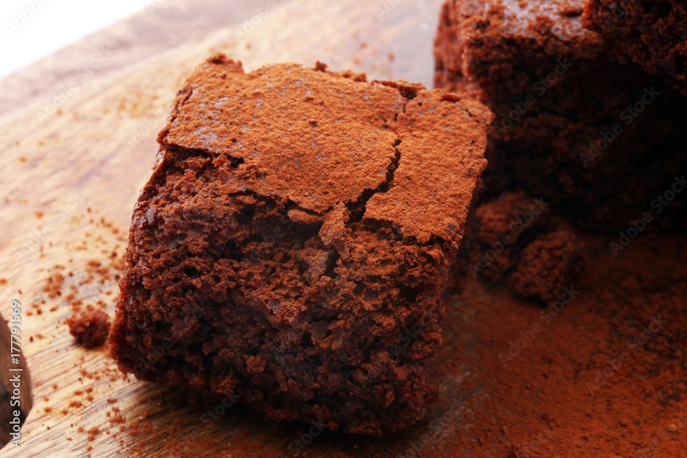 Cake chocolate brownies on wooden background with mint Cake chocolate brownies on wooden background with mint