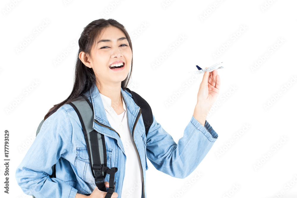 Woman Hand holding mini airplane model with White background, Woman with Travel concept. Woman Hand holding mini airplane model with White background, Woman with Travel concept.