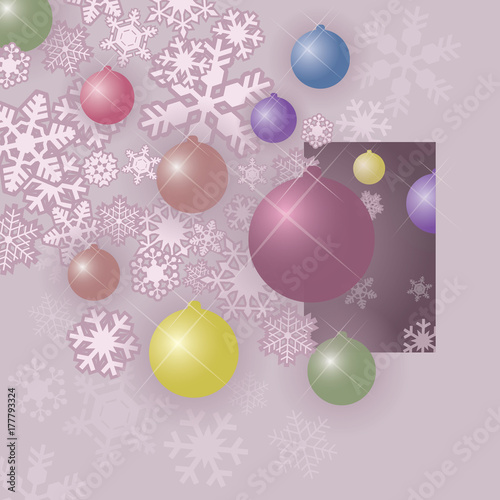vector illustration showing Christmas balls on the background of snowflakes