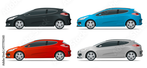 Sportcar or hatchback vehicle. SUV car set on white background, template for branding and advertising. Easy color change. Vector isolated, view side