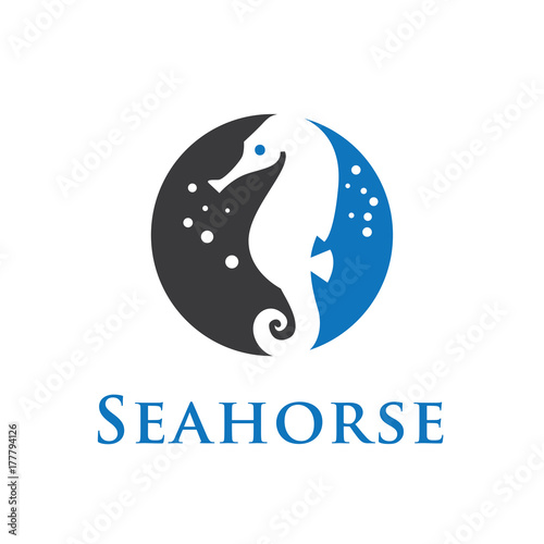 seahorse logo in circle blue grey