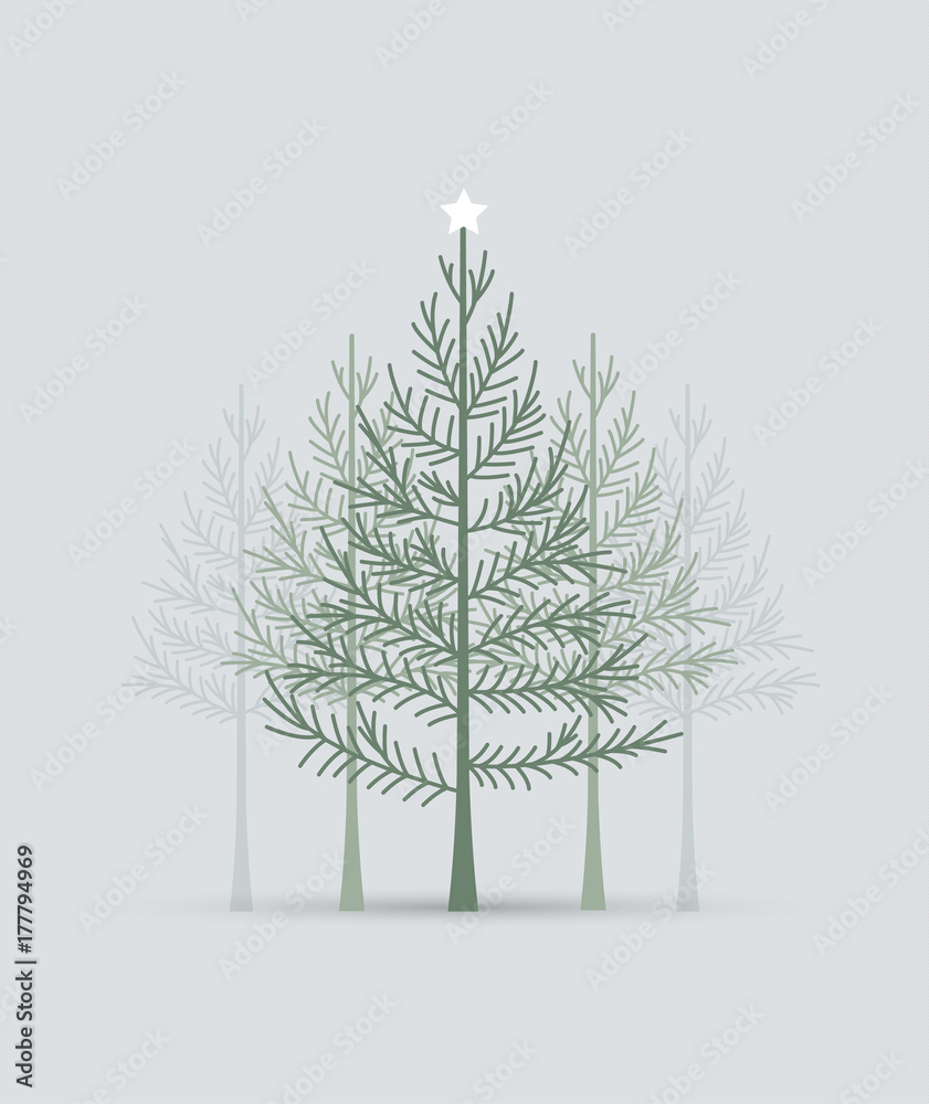 Obraz premium Vector illustration of a Christmas tree. Happy Christmas greeting card
