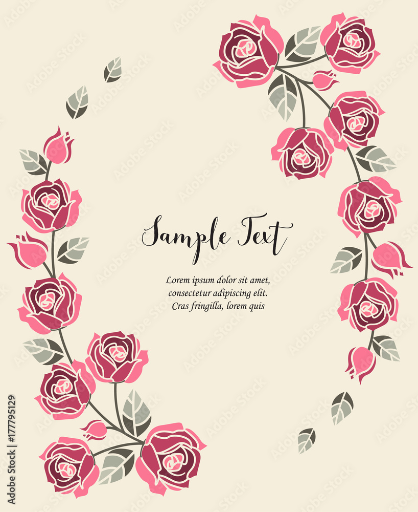 Vector illustration Decorative frame with pink roses on light background. Vector illustration Decorative frame with pink roses on light background.