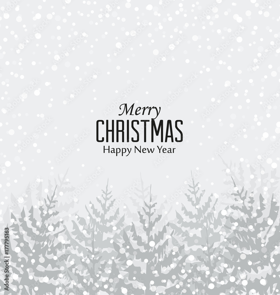 Obraz premium Vector illustration of a snowy forest. Merry Christmas trees