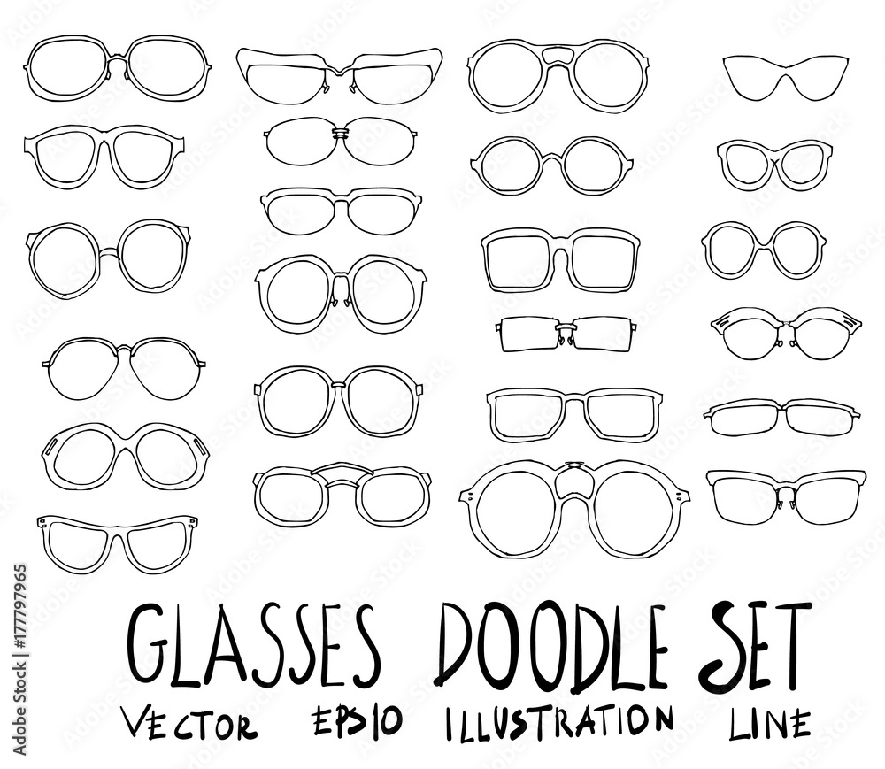 Set of Glasses illustration Hand drawn doodle Sketch line vector eps10  Stock Vector | Adobe Stock