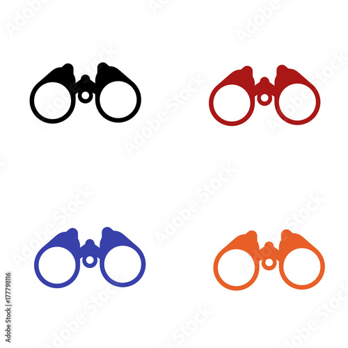 editable icon of binoculars in colors black red blue and orange isolated for applications and web pages