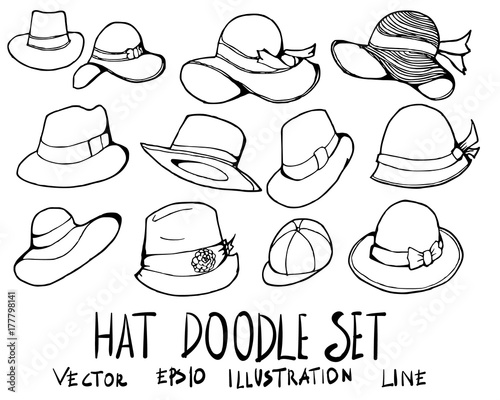 Set of Hat illustration Hand drawn doodle Sketch line vector eps10 photo