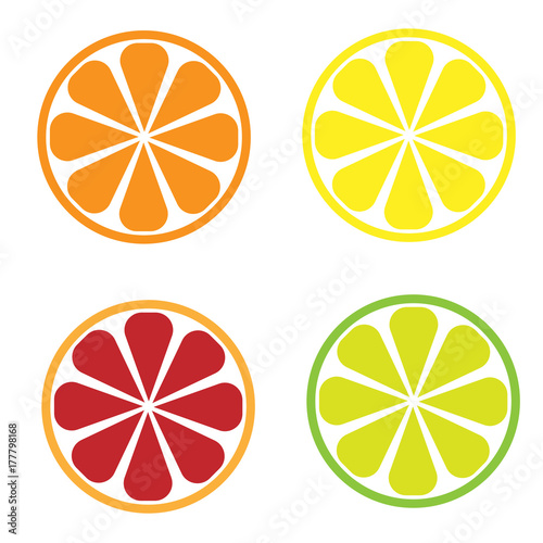 editable icon of citrus slices in colors yellow orange green and red isolated for applications and web pages
