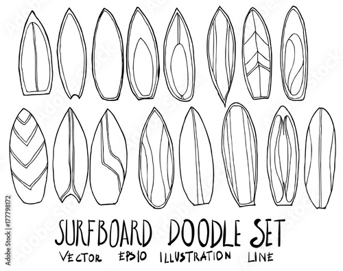Set of surfboard illustration Hand drawn doodle Sketch line vector eps10