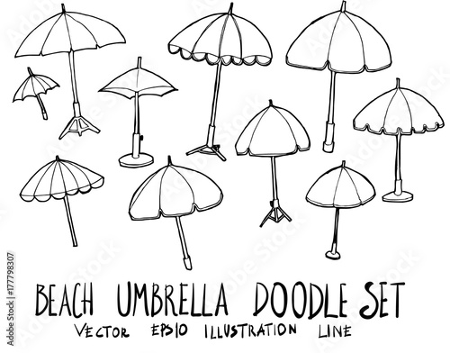 Set of Beach Umbrella illustration Hand drawn doodle Sketch line vector eps10