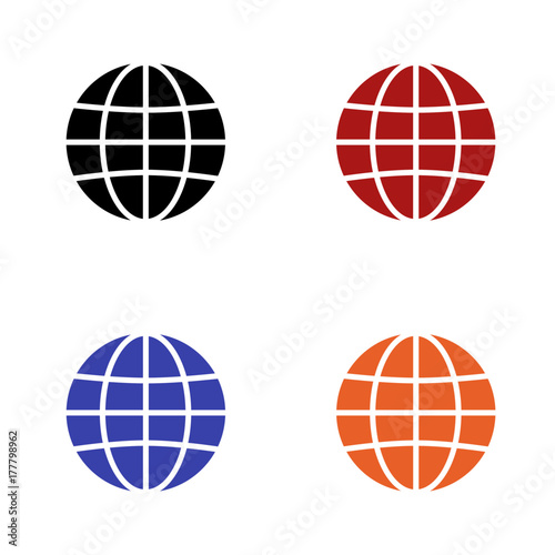 editable icon of world globe in colors black red blue and orange isolated for applications and web pages