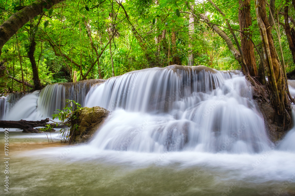 Beautiful Huay Mae Khamin waterfall in tropical rainforest at Srinakarin national park