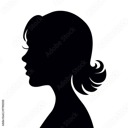Black vector beautiful woman profile silhouette - fashion or beauty illustration