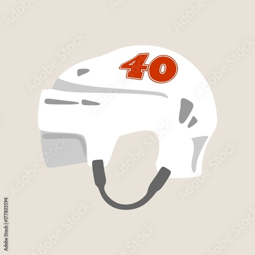 Classic ice hockey white helmet icon in flat style. Side view. Forty number label