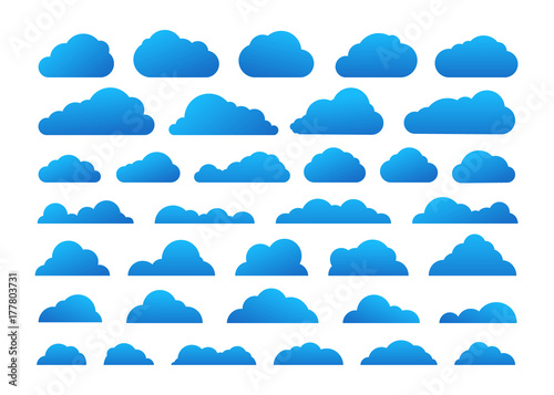 Different abstract cartoon clous vector collection. Cloud technology symbols