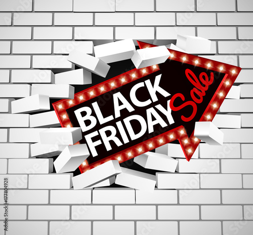 Black Friday Sale Sign Breaking Through Wall