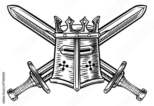 Knight Helmet and Crossed Swords Illustration