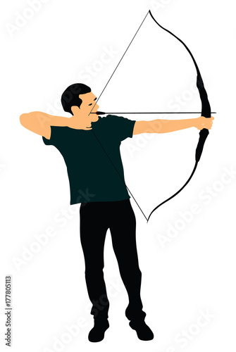 Archer vector symbol illustration isolated on white background. Hunter in hunting. Bow and arrow.