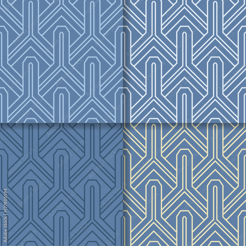 Geometric blue background. Abstract seamless wallpaper. Colored set