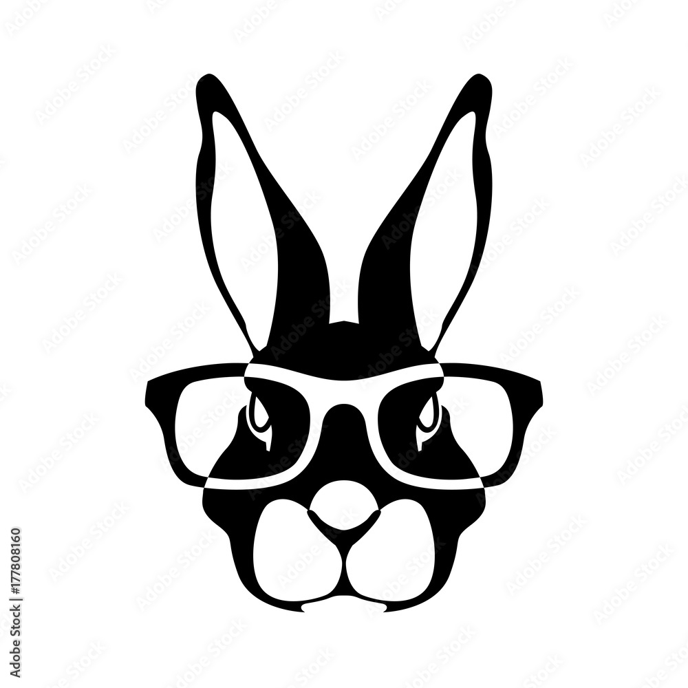 rabbit face head in glasses vector illustration flat Stock Vector