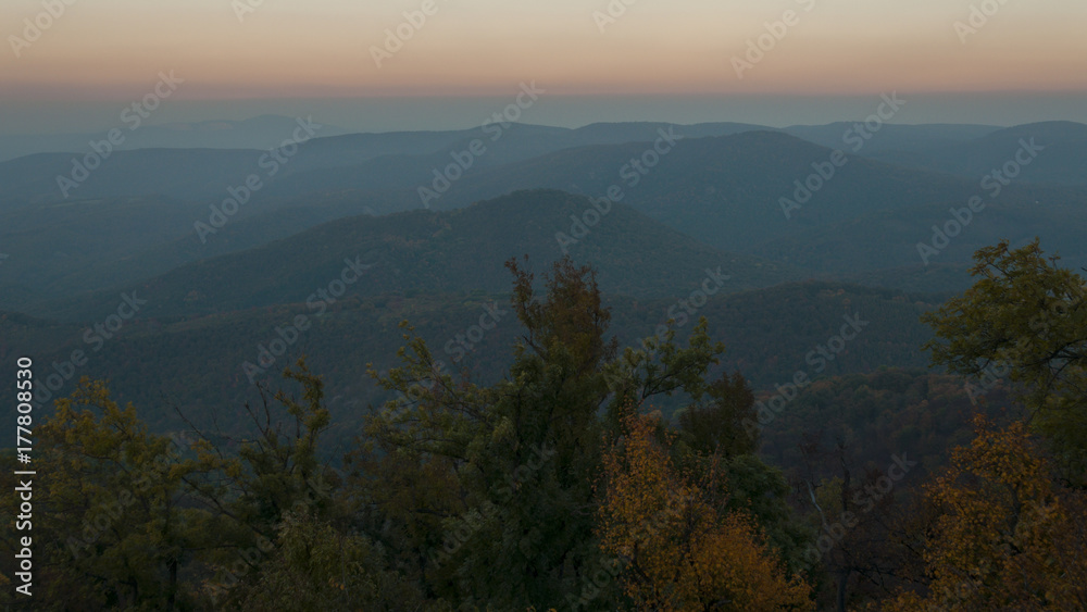 sunset autumn landscape in Pilis mountain in october