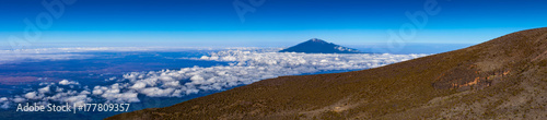 View of Mt. Meru Peak from Mt. Kilimanjaro in Tanzania, Africa