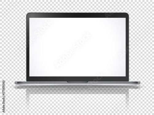 Modern laptop vector mockup with reflection isolated on transparent background