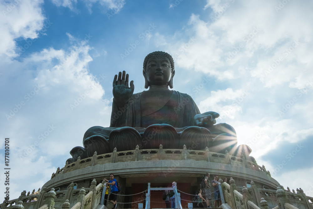 Fototapeta premium The enormous Tian Tan Buddha at Po Lin Monastery,Ngong Ping Village at Lantau Island in Hong Kong