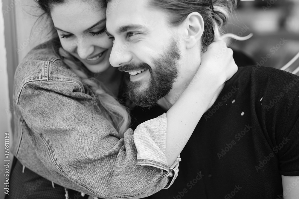 Young man and woman on the stree Young man and woman on the stree