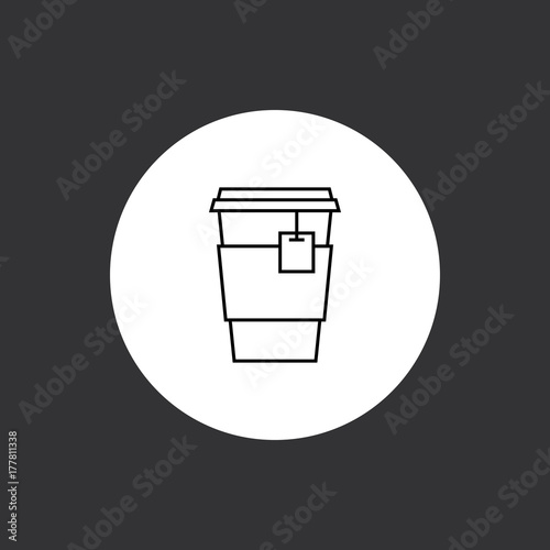 teacup, Tee - Icon, Symbol, Piktogramm, Bildmarke, Logo, grafisches Element - grau/schwarz, Hintergrund/Rahmen, rund  - Web, Druck - Vektor