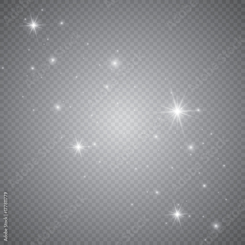 Set of shining lights isolated on a transparent background. The flash flashes with rays and a searchlight. Light effect of glow. The star flashed with sparkles. photo