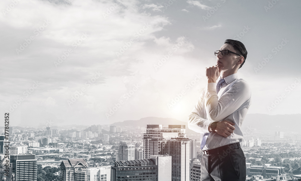 Concept of business success and control with confident boss agai Concept of business success and control with confident boss agai