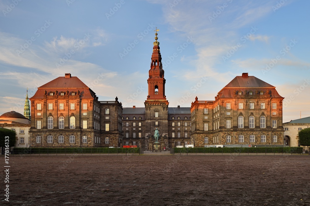 Fototapeta premium Sunset at Christiansborg palace, Copenhagen, Denmark, September 2017