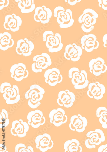 Floral seamless pattern background with roses and leaves. Trendy freehand drawing illustration