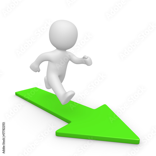 3d man running on green arrow. 3d render.