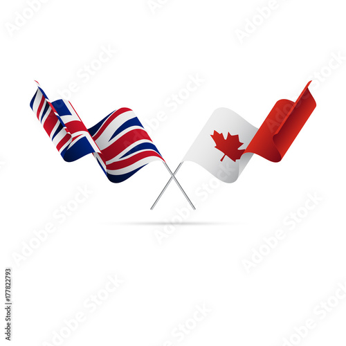 Great Britain and Canada flags. Crossed flags. Vector illustration.