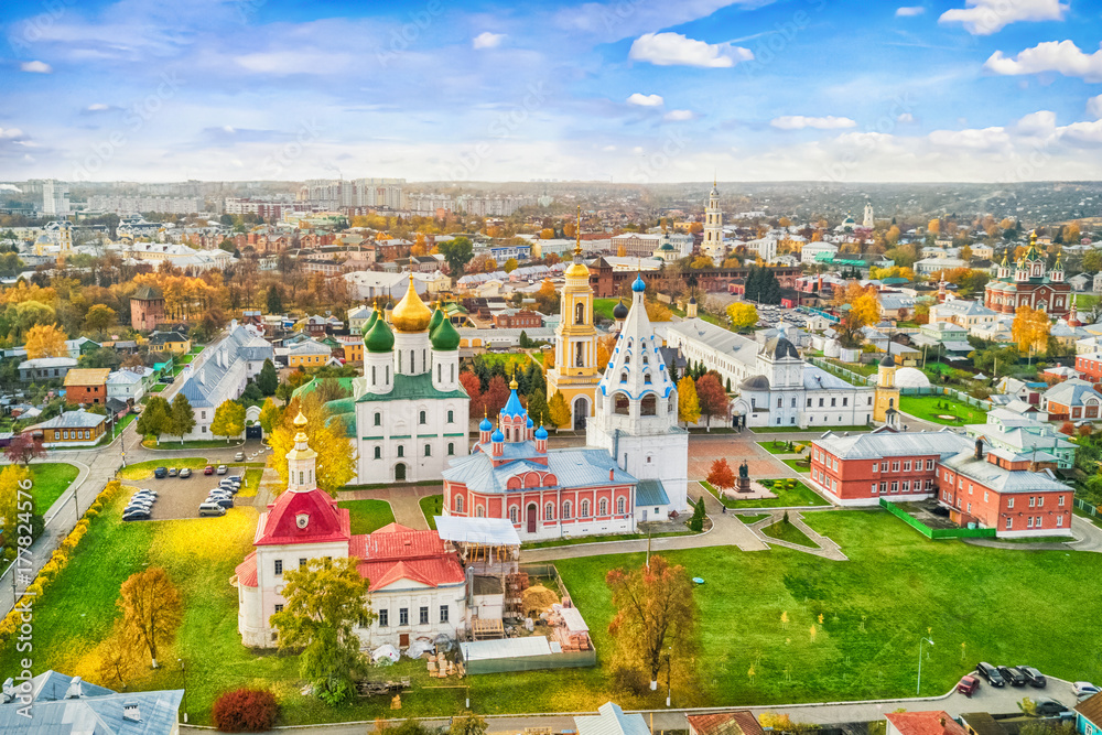 Aerial view on churches in old town (kremlin) of Kolomna, Moscow oblast, Russia - obrazy, fototapety, plakaty 