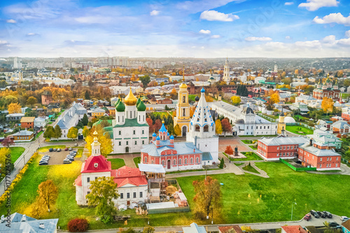 Aerial view on churches in old town (kremlin) of Kolomna, Moscow oblast, Russia