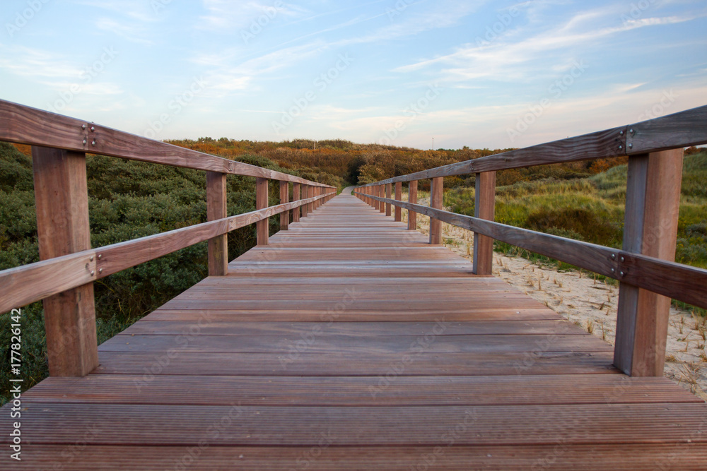 Obraz premium Wooden footbridge on a beach in Belgium