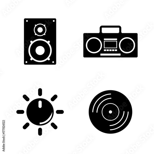 Musical. Simple Related Vector Icons Set for Video, Mobile Apps, Web Sites, Print Projects and Your Design. Black Flat Illustration on White Background.