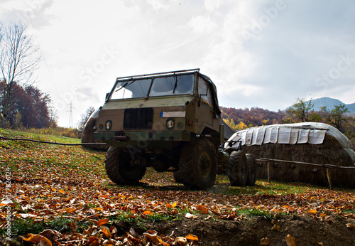 6x6 old military truck in village
