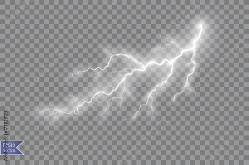 Set of lightnings. Thunder-storm and lightnings. Magic and bright lighting effects. Vector Illustration

