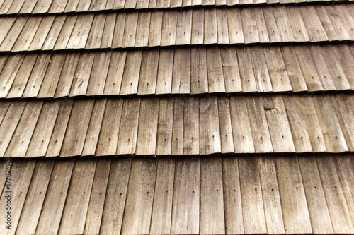 Wooden roof tiles. Traditional roof in the mountain region of the Czech Republic.