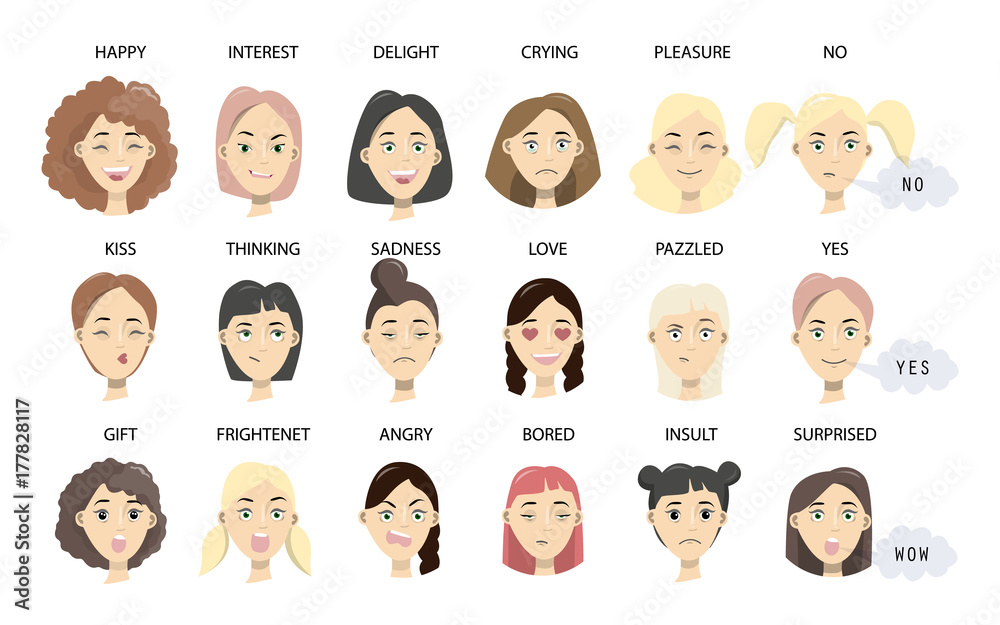 Women faces set. Women faces set.