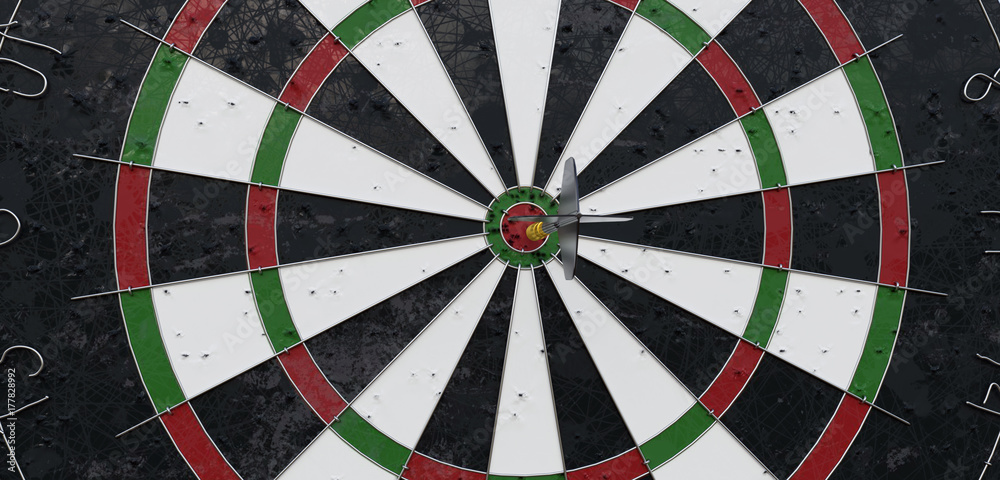 Dartboard with arrow in the middle - 3D Rendering Dartboard with arrow in the middle - 3D Rendering