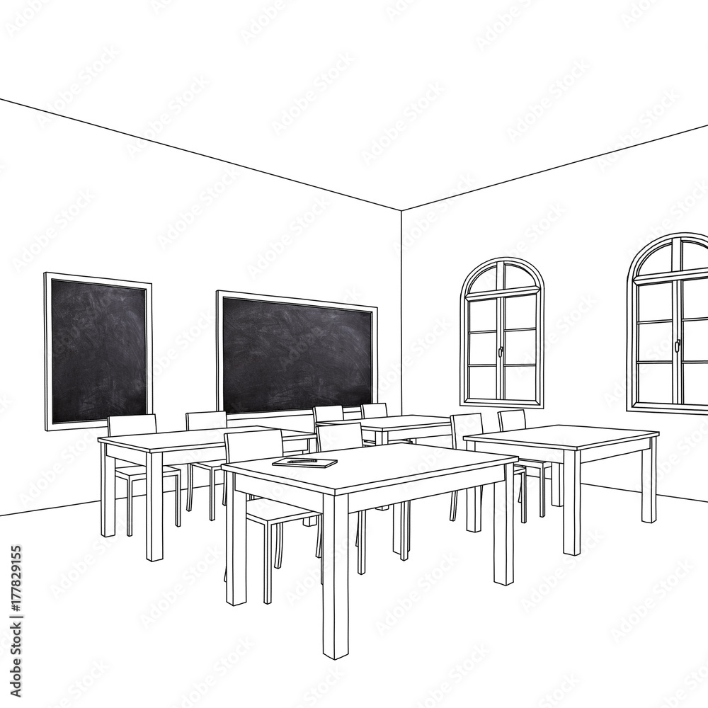 Classroom Graphic Black White School Interior Sketch Illustration Vector  Stock Illustration - Download Image Now - iStock