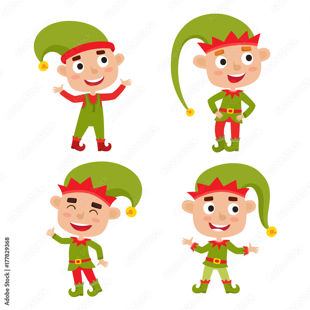 Set of cute little Christmas boys elf smiling, vector illustration Set of cute little Christmas boys elf smiling, vector illustration