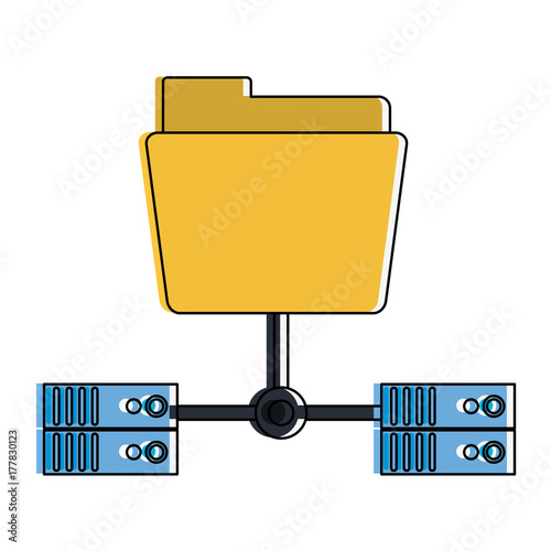 servers linked to file folder web hosting icon image vector illustration design 